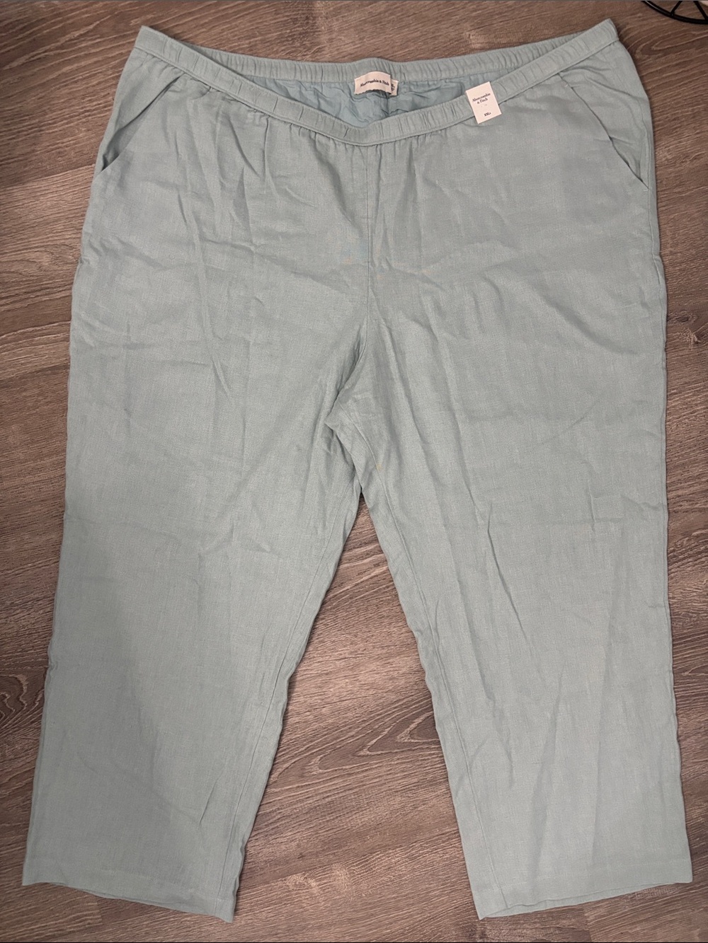 Abercrombie Women XXL Short Seafoam Green/Blue Elastic Waist Crop Pant NWT Linen
